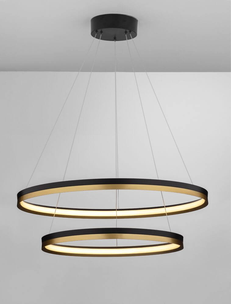 Cantria LED Pendelleuchte 2-flammig Ø 80cm 3000K Schwarz, Gold über einem modernen Hintergrund