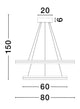 Technische Zeichnung der Cantria LED Pendelleuchte 2-flammig Ø 80cm 3000K Schwarz, Gold.