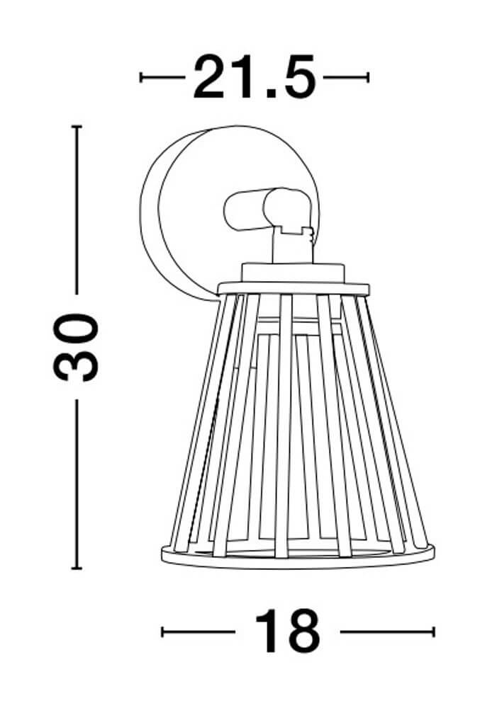 Maßzeichnung der Carina LED Außenwandleuchte 3000K Schwarz IP65 mit Abmessungen 21,5cm, 30cm und 18cm.