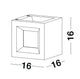 Detailzeichnung der Castro Außenwandleuchte E27 Würfel IP65 mit den Maßen 16x16x16 cm.