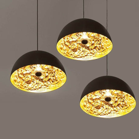 Catellani & Smith Stchu-Moon 02 Chandelier LED 3-light pendant lamp with golden, irregular surfaces.