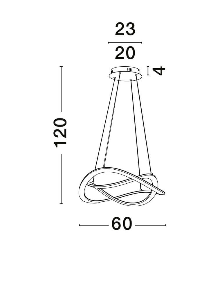 Celestia LED Pendelleuchte 2-flammig Ø 60cm 3000K technische Zeichnung mit Abmessungen.