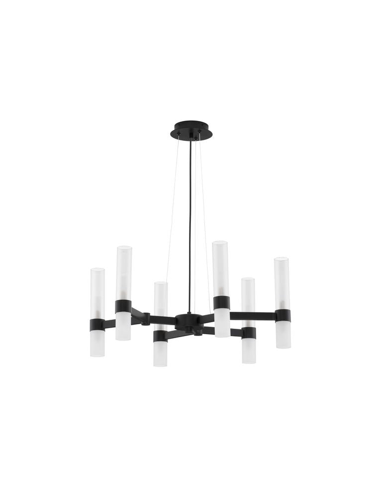 Schwarze und transparente 12-flammige Pendelleuchte Century mit modernem Design und geometrischen Formen.