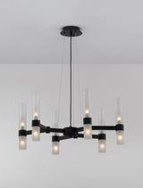 Moderne Pendelleuchte Century 12-flammig in Schwarz mit transparenten Lampenschirmen, stilvolles Design für jeden Raum.