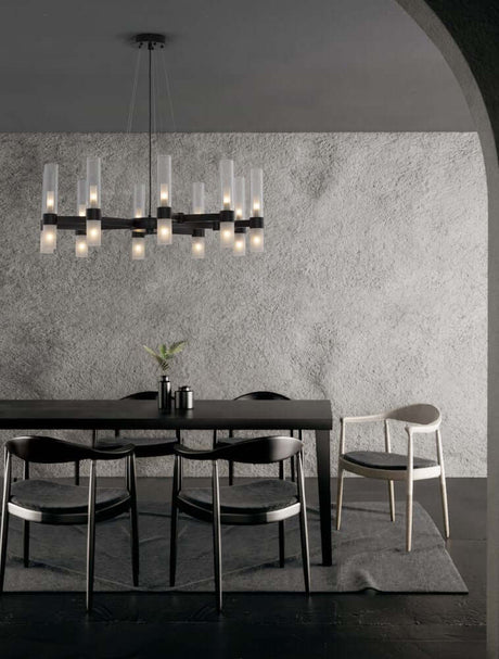 Century Pendelleuchte 20-flammig Ø 85cm Schwarz, Transparent - moderne Design-Hängelampe über dem Esstisch