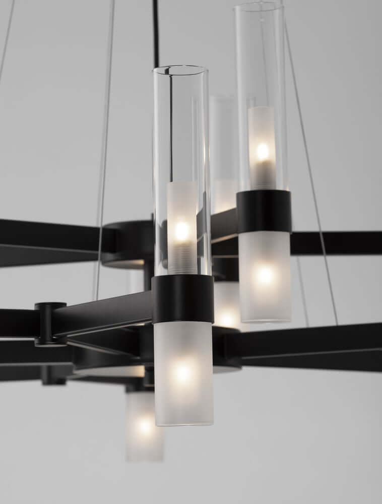 Century Pendelleuchte 30-flammig Ø 120cm Schwarz, Transparent mit modernem geometrischen Design und stylishen Leuchten.