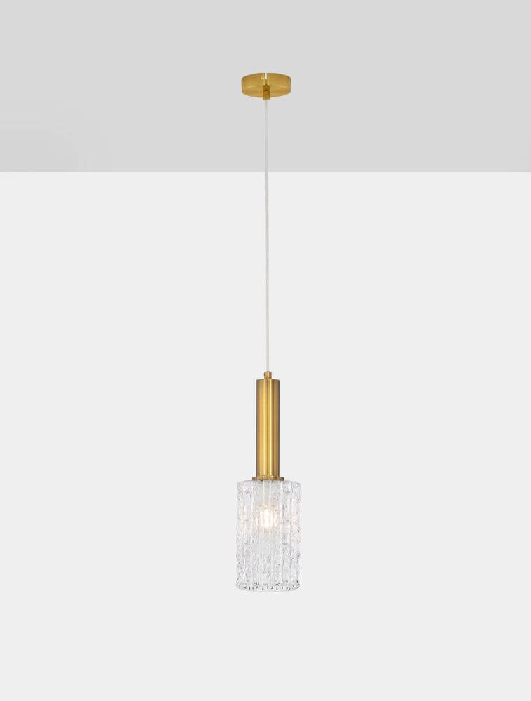 Certa Pendelleuchte Ø 12,5cm Gold mit Klarglas-Schirm und goldenem Aufhängung.