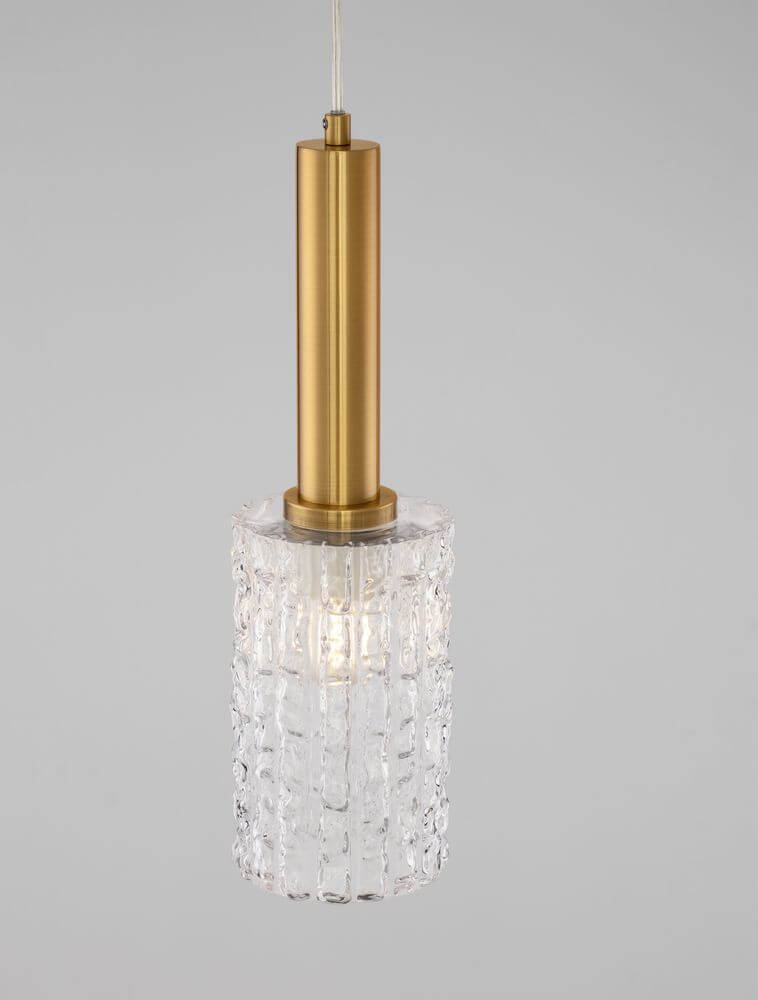 Certa Pendelleuchte Ø 12,5cm Gold mit Klarglas und goldenem Pendelarm, ideal für Art déco Interior.