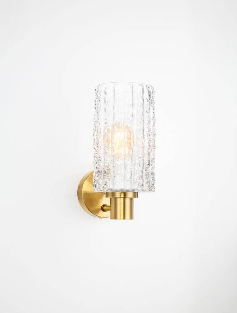 Certa Wandleuchte Gold mit Klarglas-Schirm und goldenem Wandhalter, stilvolles Art déco Design.