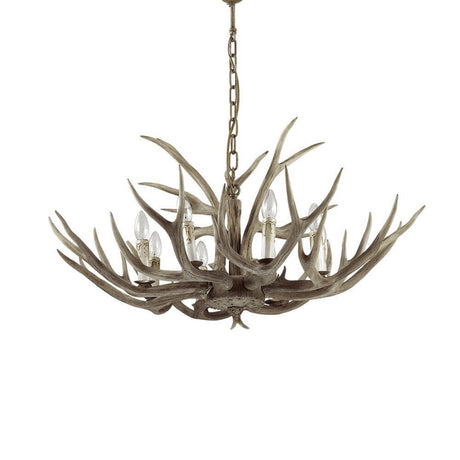 Chalet L Holz Geweih-Lüster Ø 91cm 8-flammig, handwerkgearbeitetes Harz, Metallstruktur, elegante Deckenbeleuchtung.