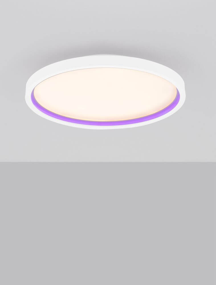 Chet LED Deckenleuchte 2-flammig 2700 5000K Weiß mit modernem Design und pinkem LED-Rand.