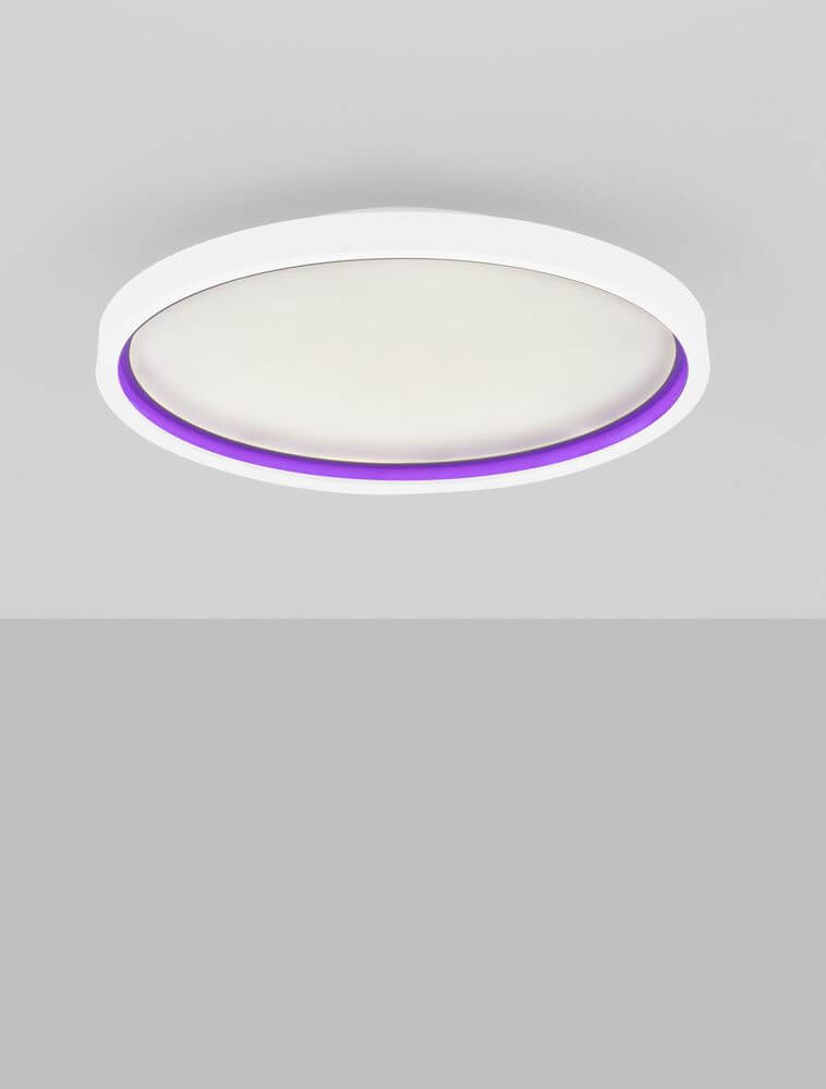 Chet LED Deckenleuchte 2-flammig 2700 5000K Weiß mit lila Randelement.