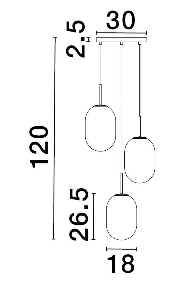 Chrysi Pendelleuchte 3-flammig Ø 43cm Gold, Weiß technische Zeichnung mit Abmessungen und Details.