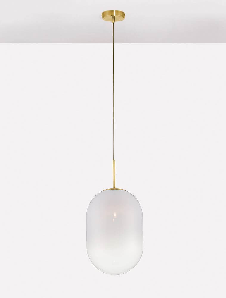 Chrysi Pendelleuchte Gold, Weiß mit mundgeblasenem Glas und elegantem Design für zeitlose Beleuchtung.