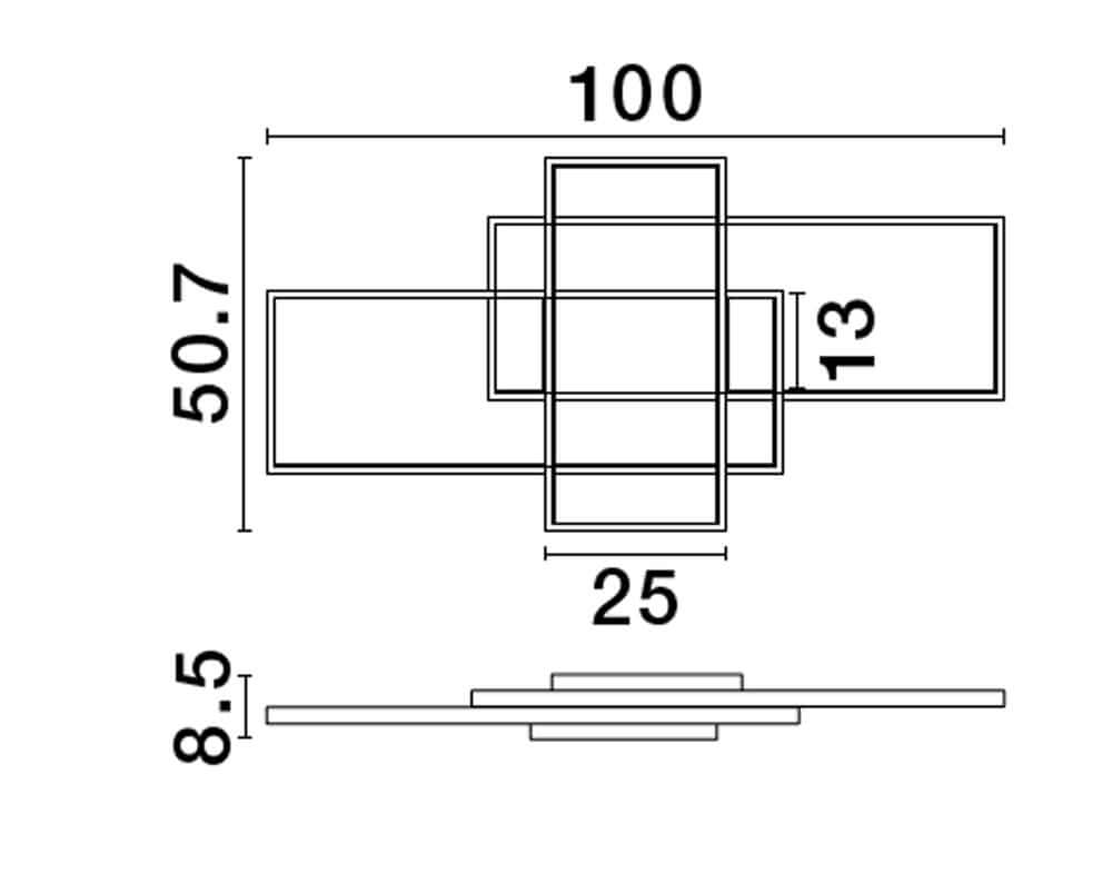 Clea LED Deckenleuchte 100cm 3-flammig 2700, 5000K technische Zeichnung mit Abmessungen.