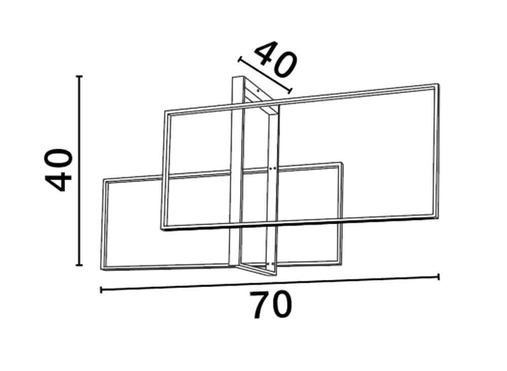 Clea LED Deckenleuchte 70cm 2-flammig 3000K mit Abmessungen von 70 cm x 40 cm x 40 cm skizziert.