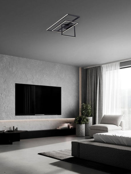 Clea LED Deckenleuchte 92cm 3-flammig 3000K moderne schwarze Wohnzimmer-Deckenleuchte von Nova Luce