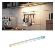 Clever LED Leiste Barre White, matt chrome mounted under the wall cabinet, ideal for kitchen lighting.