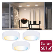 Klog LED Spot Disc Hvid 12W Hvid-Mat Startsæt med tre LED-Pletter i mat hvid, ideel til individuel møbelbelysning.