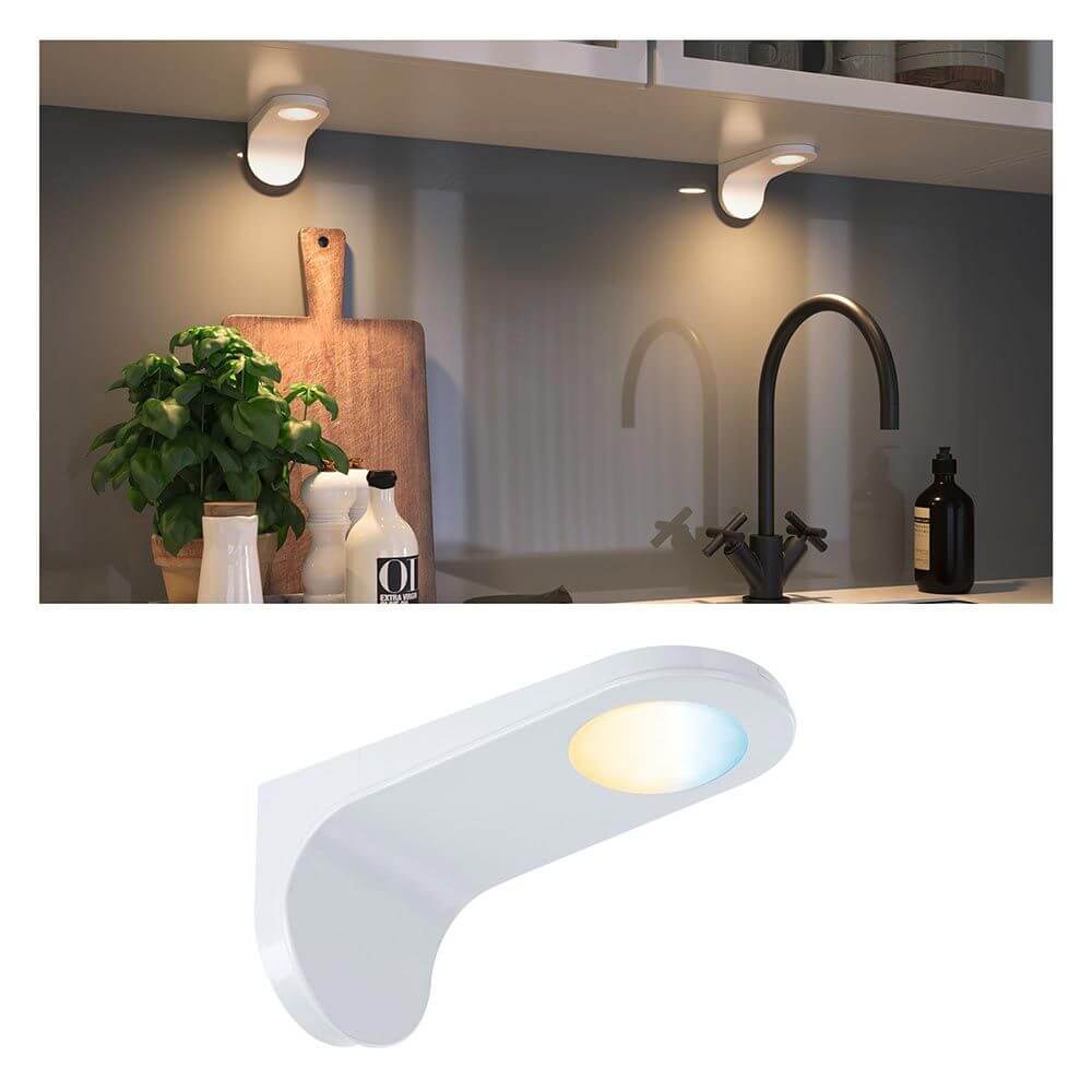 Clever LED Spot Neda CCT Weiß-Matt unter Oberschrank montiert, sorgt für optimale Beleuchtung.