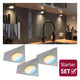 Clever LED Spot Trigo Weiß 12W Nickel-Gebürstet Starter Set mit drei Spots für individuelle Möbelbeleuchtung.