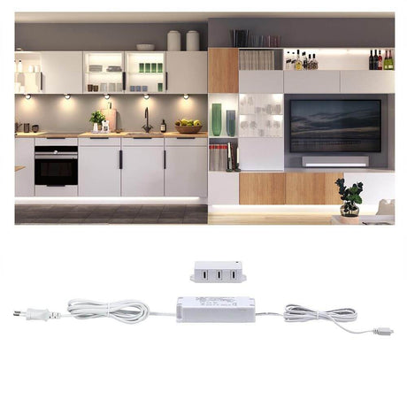 Clever transformer 230V-12V 12W white with individual furniture lighting system in a modern living ambiance.