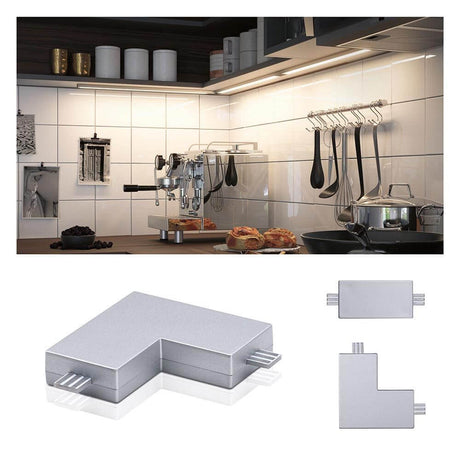 Clever connector Barre Chrome Matt for connecting furniture lighting in a modern kitchen setting.