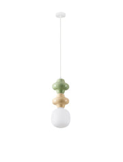 Clio Pendelleuchte Ø 18cm H 215cm in Hellgrün/Gelb/Weiß, skulpturale Nova Luce Hängeleuchte aus Glas und Keramik