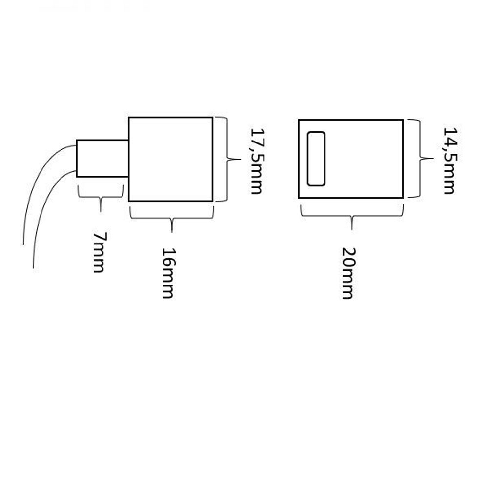 Clip-Kabelanschluss für 4-pol. IP68 LED-Strip 12mm mit Abmessungen 17,5mm und 20mm.