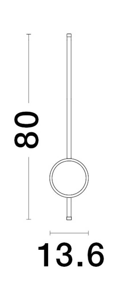 Maßzeichnung der Clock LED Wandleuchte 3000K Schwarz mit Abmessungen 80 x 5,5 x 13,6 cm.