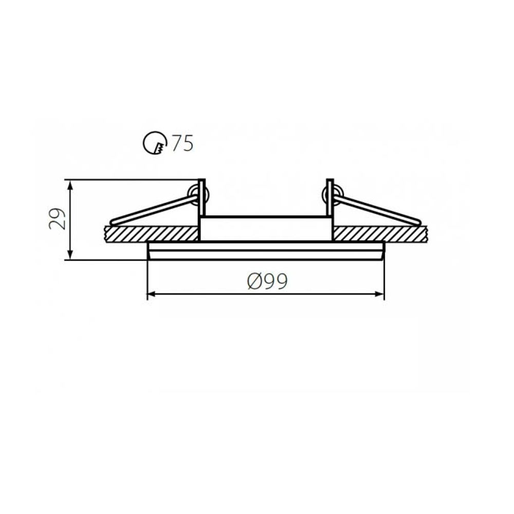 Technische Zeichnung eines Einbaustrahlers mit Abmessungen, ideal für präzise Planung und Installation.