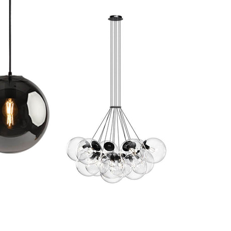 s.luce Orb Cluster Glaskugel Galerieleuchte Pendellampe 13-flammig, moderne Glas-Kugel Hängeleuchte in Cluster-Anordnung für hohen Luftraum