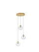 Coen Pendelleuchte 3-flammig Ø 25cm Gold, Transparent mit drei Glaslampen. Elegantes Design für Innenräume.