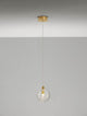 Coen Pendelleuchte Gold, Transparent – elegante Hängelampe 25 cm Glaskugel, matt goldene Aluminium-Aufhängung, 200 cm Kabellänge