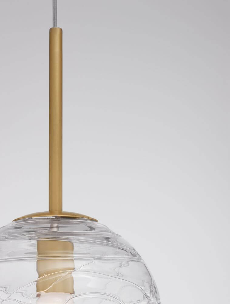 Coen Pendelleuchte Gold, Transparent mattgoldene Hängelampe mit transparentem Glasschirm und Aluminiumdetails, Ø25cm, Höhe 200cm, G9-Fassung nicht enthalten
