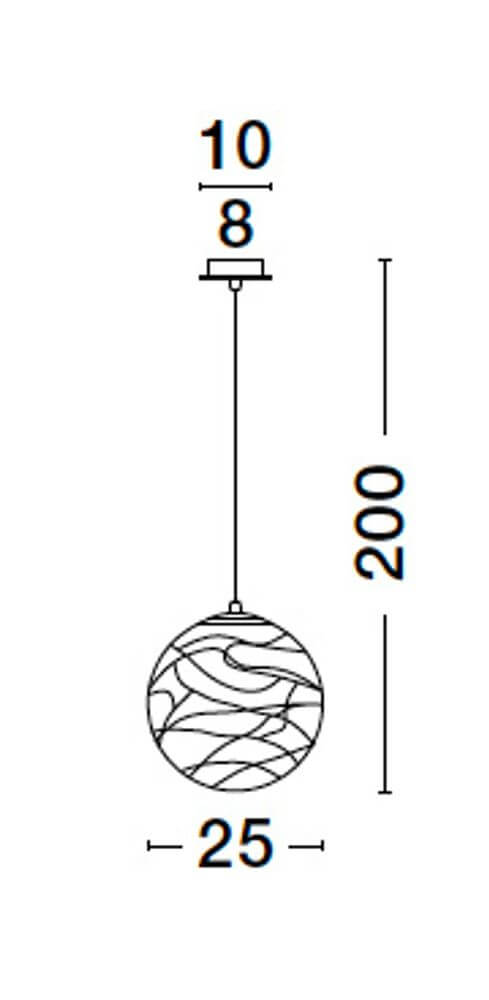 Coen Pendelleuchte Gold, Transparent - Skizze mit Durchmesser 25 cm und Höhe 200 cm, mattgoldene Glas-Hängelampe