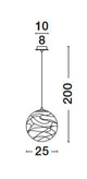 Coen Pendelleuchte Gold, Transparent - Skizze mit Durchmesser 25 cm und Höhe 200 cm, mattgoldene Glas-Hängelampe