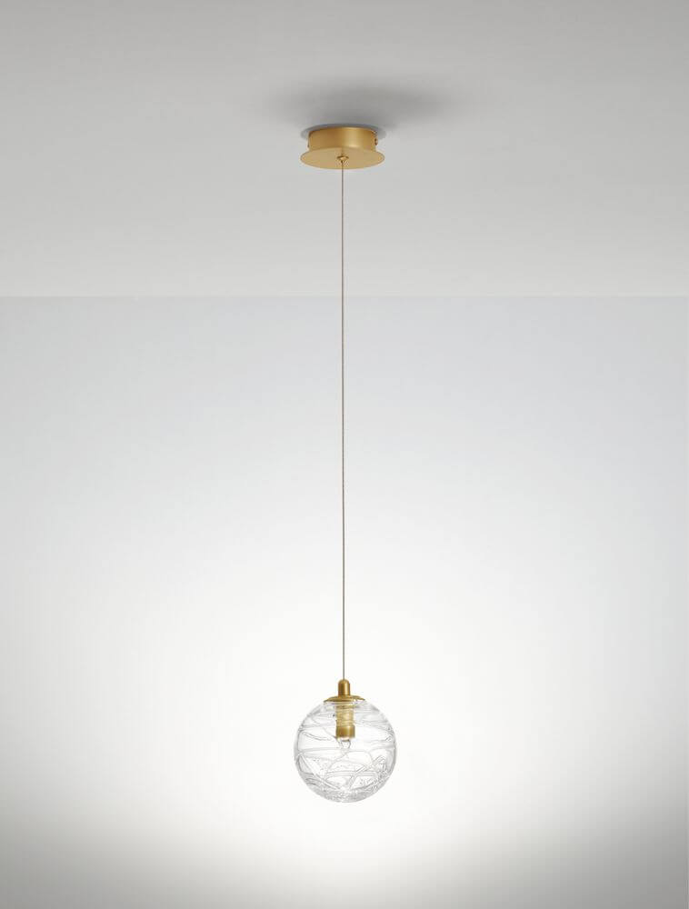 Coen Pendelleuchte Gold, Transparent - mattgoldene Hängelampe mit transparentem Glaskugel-Schirm, 25 cm Durchmesser, moderne Innenraumbeleuchtung