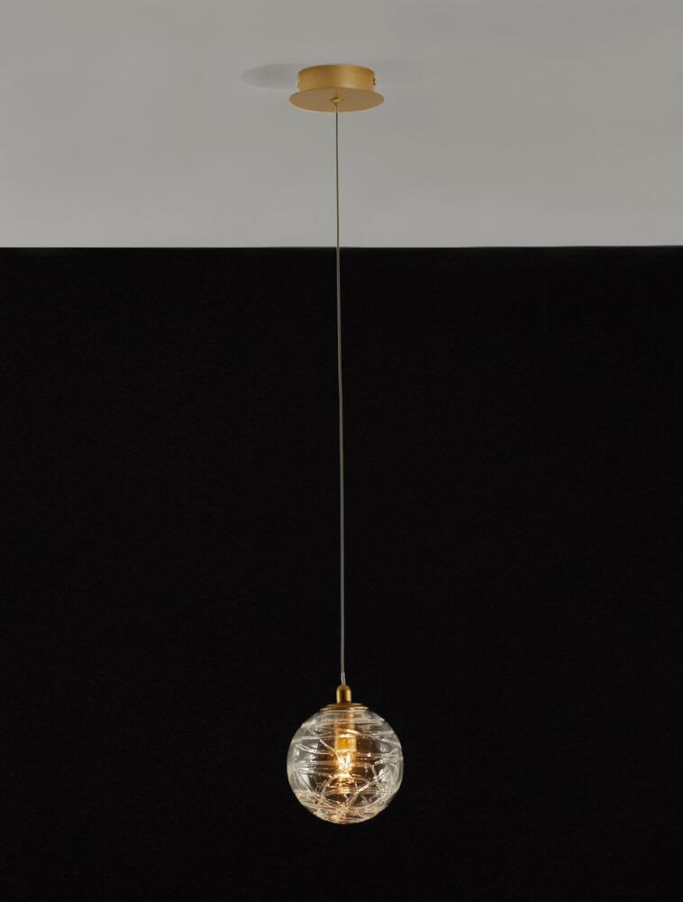 Coen Pendelleuchte Gold, Transparent - matt goldene Hängelampe mit transparentem Glasball, Ø25cm, elegante Einzelpendelleuchte mit G9-Fassung (Leuchtmittel nicht inkl.)