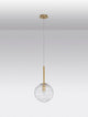 Coen Pendelleuchte Gold, Transparent hängende Glaskugel-Pendelleuchte matt Gold 25 cm Durchmesser 200 cm Höhe G9-Fassung separat