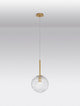 Coen Pendelleuchte Gold, Transparent – elegante Hängeleuchte mit mattgoldenem Aluminium und klarem Glasball Ø25cm, höhenverstellbar bis 200cm