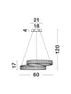 Alt Tag: Conceto LED Pendelleuchte Ø 60cm 3500K technische Zeichnung mit Abmessungen 60x120x17cm, Doppelt ringförmiges Design, Befestigungsplatte 21x18x4cm