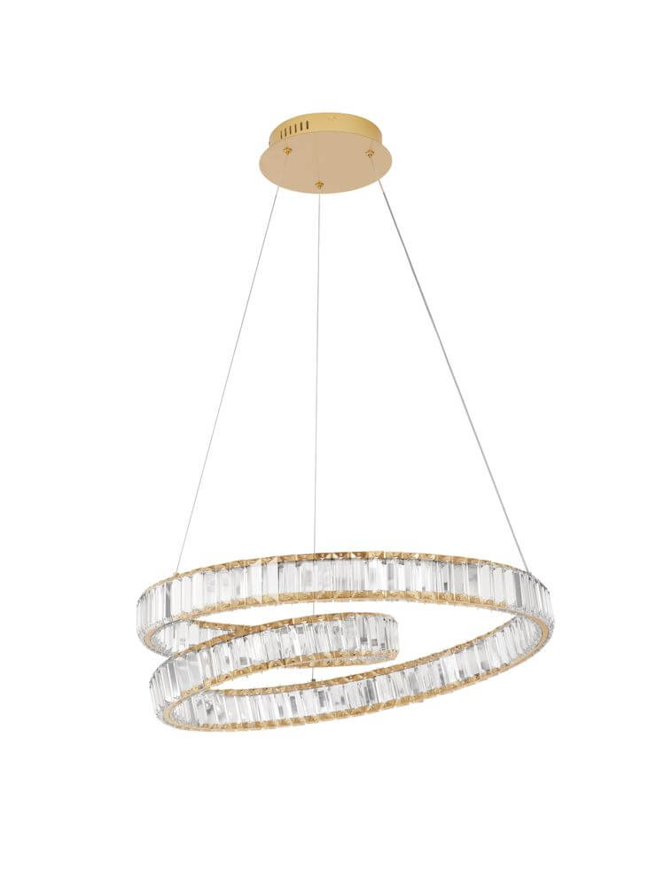 Conceto LED Pendelleuchte Ø 60cm 3500K - goldene Pendelleuchte mit konzentrischen K5 Kristallringen und 50W LED, minimalistischer Luxus