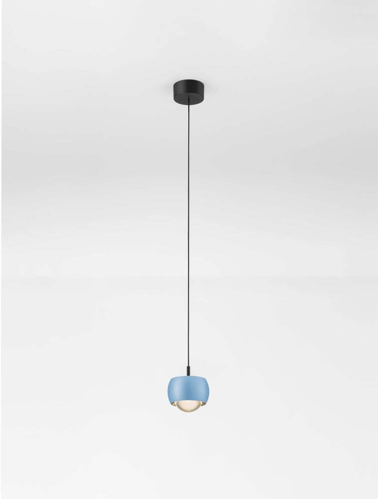 Conga LED Pendelleuchte Ø 9,6cm 3000K in elegantem Blau über einem weißen Hintergrund.