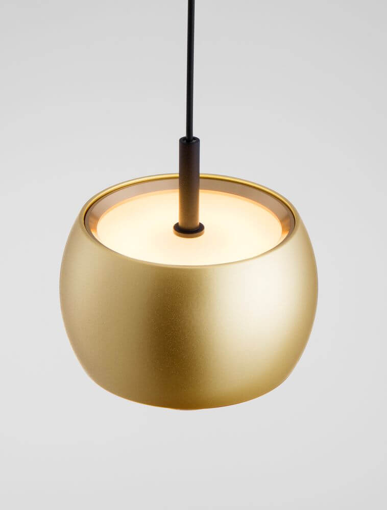 Conga LED Pendelleuchte Ø 9,6cm 3000K in edlem Goldton mit klarem Acryl für modernes Wohnen