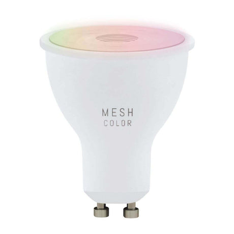 GU10 LED RGBW bulbs with color-changing and warm-to-cool white light.