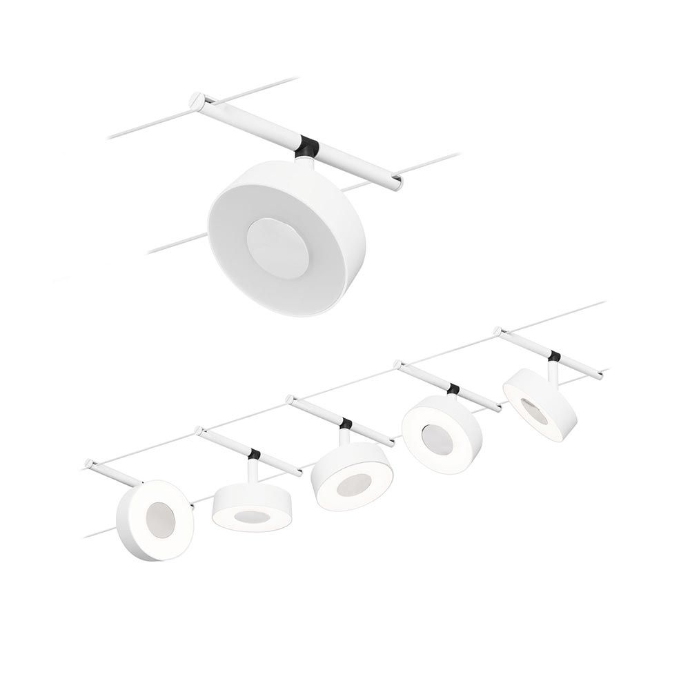 CorDuo LED Seilsystem Circle Basis-Set in Weiß mit 5 LED-Spots, flexibel montierbar an Wand oder Decke.