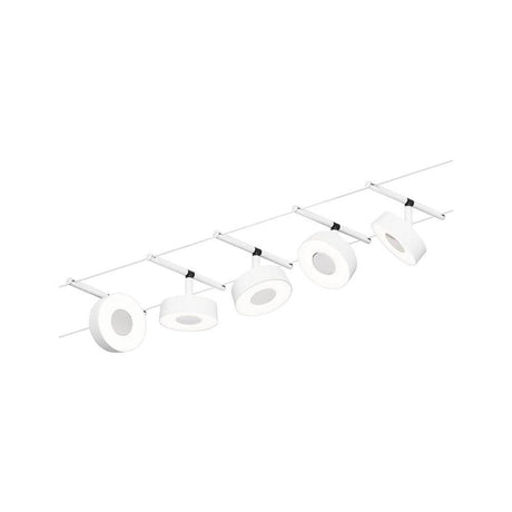 CorDuo LED système de câbles Circle set de base blanc, chromé avec 5 spots LED montés au plafond.