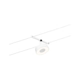 CorDuo LED Seilsystem Circle Basis-Set in Weiß und Chrom mit modernem LED-Spot an einem Kabel montiert.