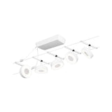 CorDuo LED Seilsystem Circle Basis-Set mit 5 LED-Spots in Weiß und Chrom für Wand- und Deckenmontage.